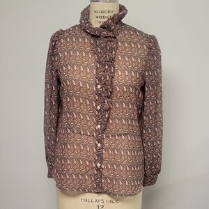 Banana Republic Brown Paisley Patterned Ruffle Blouse, Size M